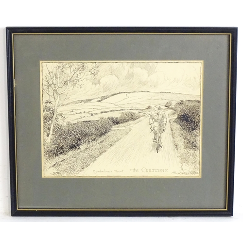 1892 - Frank Patterson (1871-1952), Cycling Interest, Pen and ink, Cymbeline's Mount, The Chilterns, depict... 