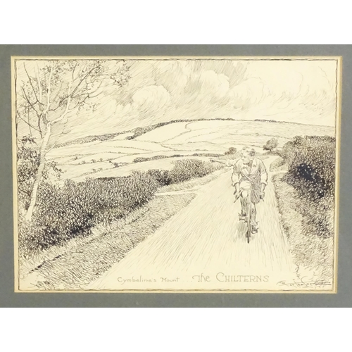 1892 - Frank Patterson (1871-1952), Cycling Interest, Pen and ink, Cymbeline's Mount, The Chilterns, depict... 