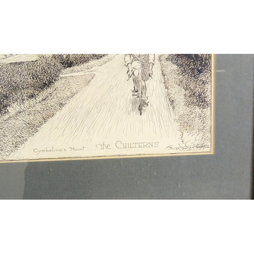 1892 - Frank Patterson (1871-1952), Cycling Interest, Pen and ink, Cymbeline's Mount, The Chilterns, depict... 