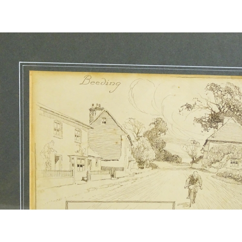 1893 - Frank Patterson (1871-1952), Cycling Interest, Pen and ink, In Sussex with a Bicycle, Beeding, Fulki... 