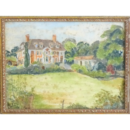 1899 - 20th century, Pastel, A country house and garden. Bears Rowley Gallery label verso. Approx. 11 3/4