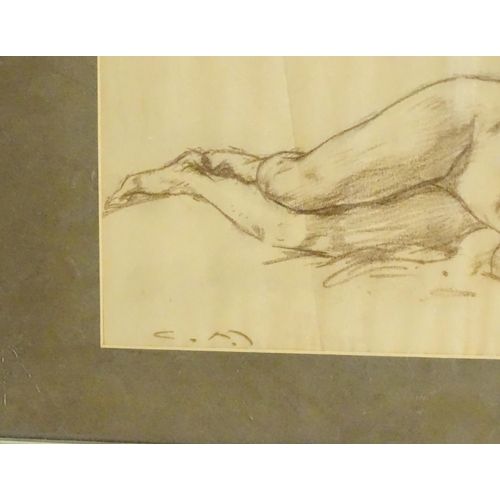 1903 - 20th century, Charcoal, Reclining female nude. Signed with initials C M lower left. Approx. 7 3/4