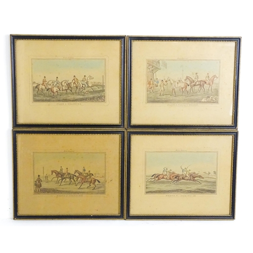 1930 - 19th century, Four Horse Racing aquatints, Plate 1 - Training, Plate 2 - Preparing to Start, Plate 3... 