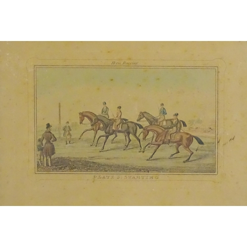 1930 - 19th century, Four Horse Racing aquatints, Plate 1 - Training, Plate 2 - Preparing to Start, Plate 3... 