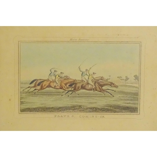 1930 - 19th century, Four Horse Racing aquatints, Plate 1 - Training, Plate 2 - Preparing to Start, Plate 3... 