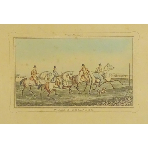 1930 - 19th century, Four Horse Racing aquatints, Plate 1 - Training, Plate 2 - Preparing to Start, Plate 3... 