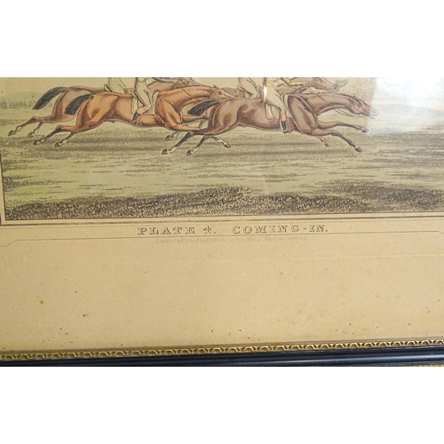 1930 - 19th century, Four Horse Racing aquatints, Plate 1 - Training, Plate 2 - Preparing to Start, Plate 3... 