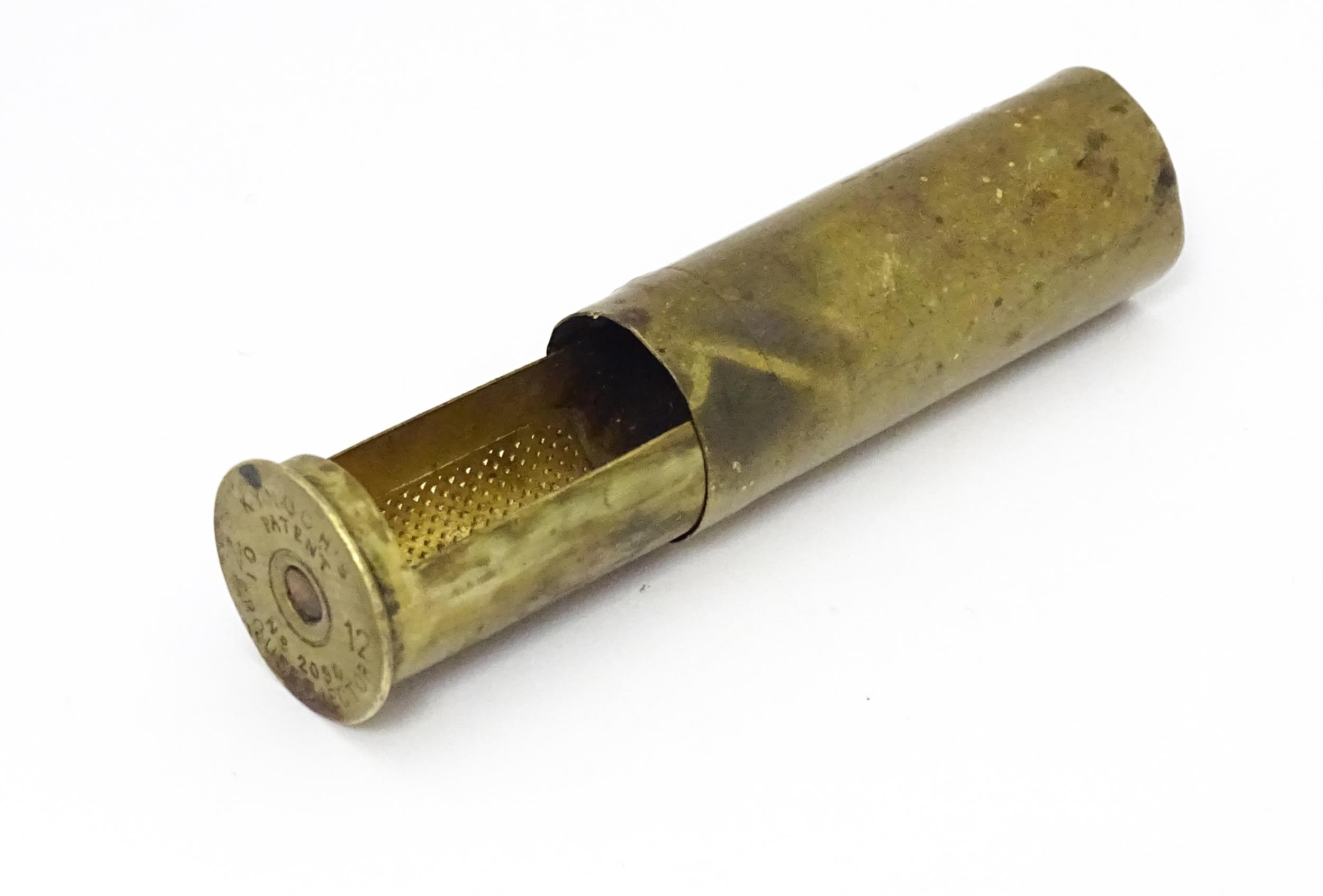 A vesta case converted from a brass shotgun cartridge case, with headstamp:  'Kynoch's Patent No 12 