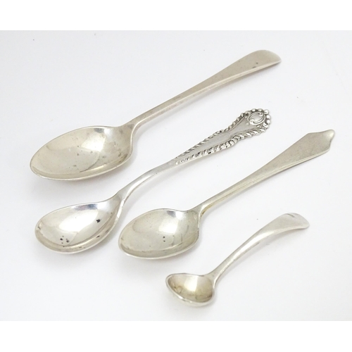 383 - Assorted spoons to include a silver teaspoon hallmarked Sheffield 1930,  maker Thomas Bradbury & Son... 