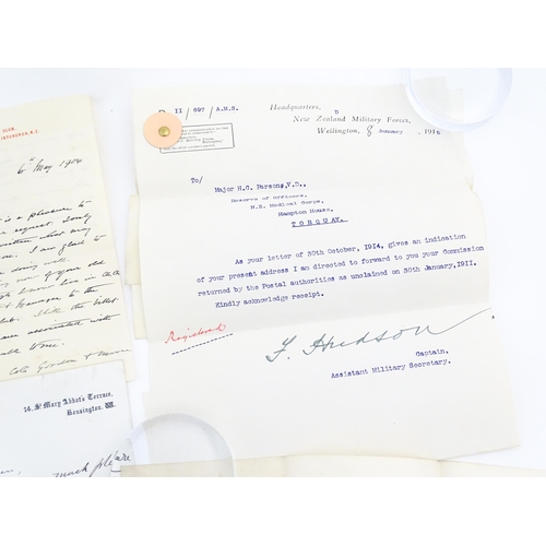 1998 - Militaria: a quantity of ephemera relating to Lieutenant-Colonel Henry 'Harry' Compton Parsons MD, N... 