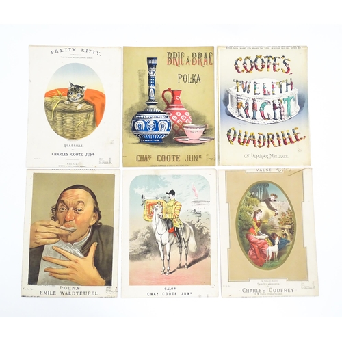 2005 - Nine late 19th / early 20thC sheet music covers with colour lithograph detail to include Pretty Kitt... 