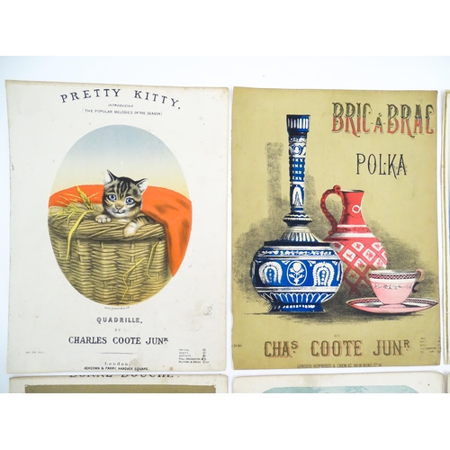 2005 - Nine late 19th / early 20thC sheet music covers with colour lithograph detail to include Pretty Kitt... 