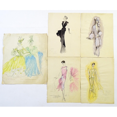 1884 - William Chappell (1907-1994), Three Watercolour and ink costume / fashion designs, to include a pink... 