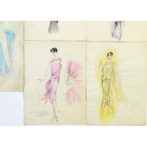 1884 - William Chappell (1907-1994), Three Watercolour and ink costume / fashion designs, to include a pink... 