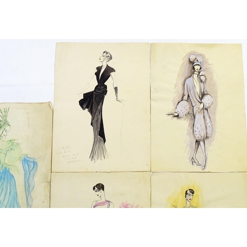 1884 - William Chappell (1907-1994), Three Watercolour and ink costume / fashion designs, to include a pink... 