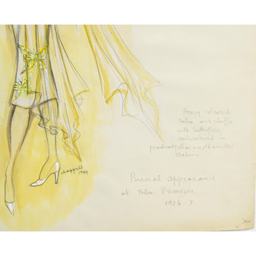 1884 - William Chappell (1907-1994), Three Watercolour and ink costume / fashion designs, to include a pink... 