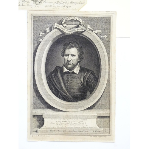 1974 - A quantity of assorted 18th century and later portrait engravings to include a portrait of Benjamin ... 