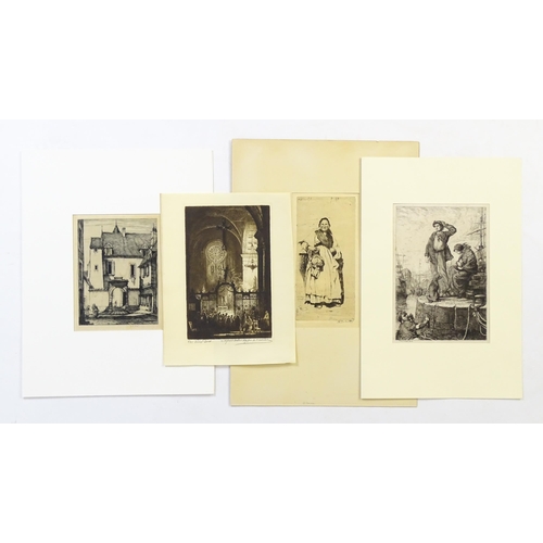 1977 - Four 19th century and later etchings comprising The Billet-Doux by William F. Harber (1848-1925) sig... 