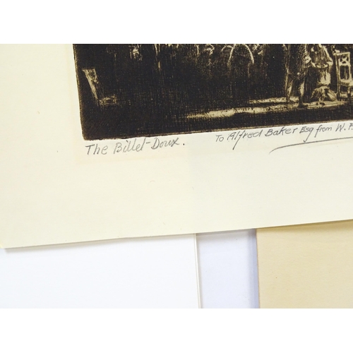 1977 - Four 19th century and later etchings comprising The Billet-Doux by William F. Harber (1848-1925) sig... 