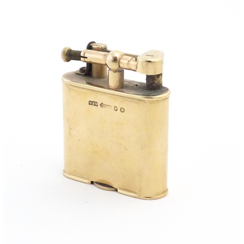 1196 - A Dunhill 9ct gold pocket lighter, stamped underside 'Dunhill Unique Lighter - Pat 143752' and hallm... 