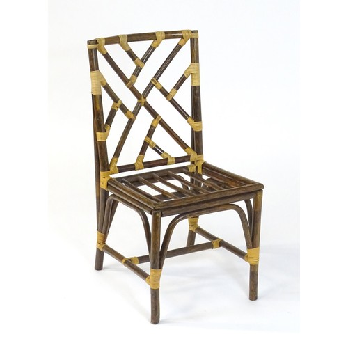 13 - A Vintage side chair of simulated bamboo and rattan construction, in the manner of a Chinese Chippen... 