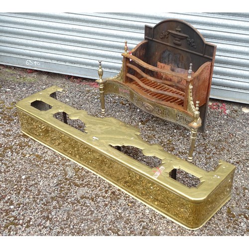 17 - A mid/late 20thC cast iron and brass fire basket with integral back plate, together with an early 20... 