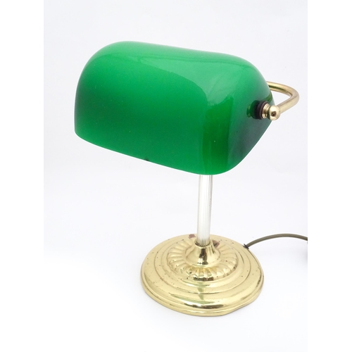 37 - A banker's table lamp with green glass shade