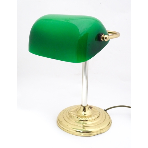 37 - A banker's table lamp with green glass shade