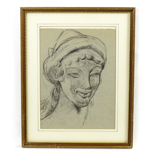 42 - 20th century, Pencil on card, A study of a female head. Approx. 11