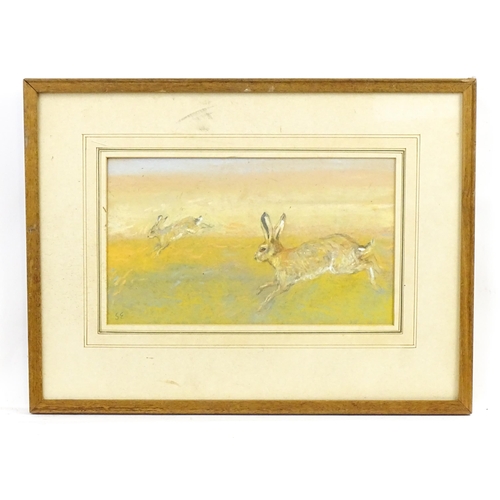 43 - Shan Egerton, 20th century, Pastel, Hares in Spring Stubble. Signed with initials lower left. Approx... 
