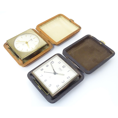 68 - Mid 20thC clocks, comprising: a Westclox Big Ben repeater mantel clock, a Junghans cube formed alarm... 