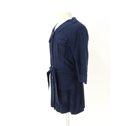 84 - Vintage fashion / clothing: 2 Ralph Lauren belted shirt dresses comprising a silk dress in navy with... 