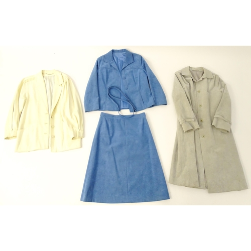 85 - Vintage fashion / clothing:  4 items of clothing to include a matching blue suede skirt and jacket w... 