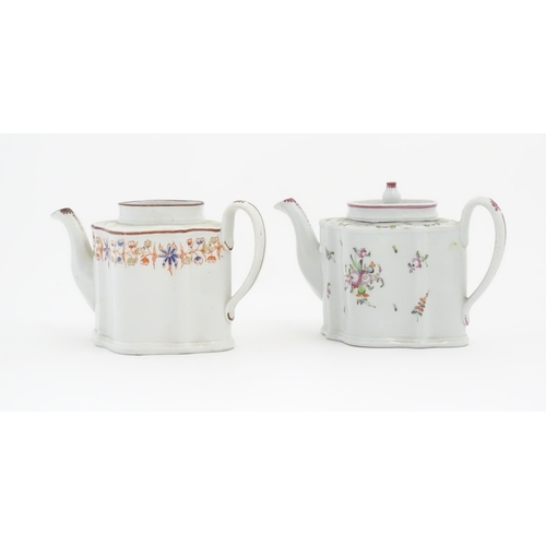 111 - A New Hall teapot and cover decorated in the Knitting pattern with flowers and foliage, marked under... 