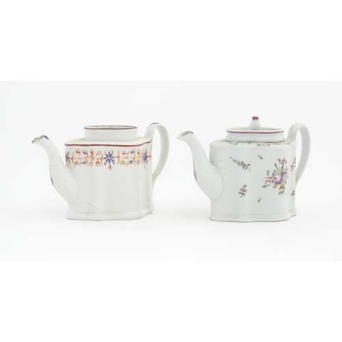 111 - A New Hall teapot and cover decorated in the Knitting pattern with flowers and foliage, marked under... 