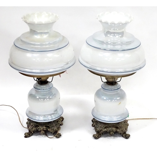 170 - A pair of Continental electric table lamps formed as oil lamps with floral decoration, each approx 2... 