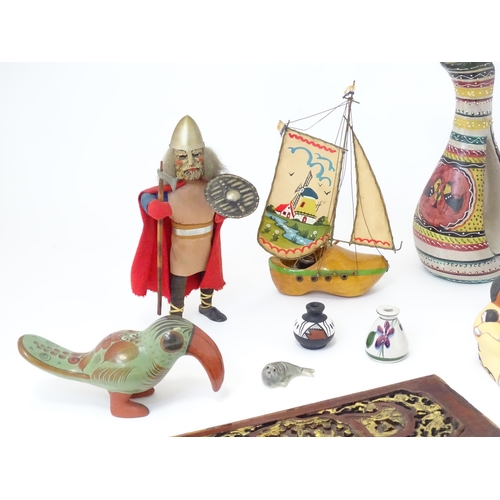 174 - A quantity of assorted miscellaneous items to include dolls, a novelty lamp modelled as a boat made ... 