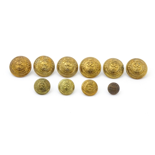 346 - Militaria: ten 20thC pressed brass tunic buttons, each with the regimental insignia of the South Lan... 