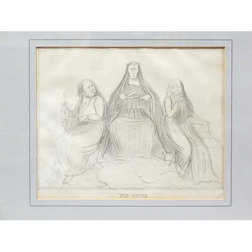 108 - A 20thC pencil sketch titled The Fates after John Doyle. Approx. 11 1/2