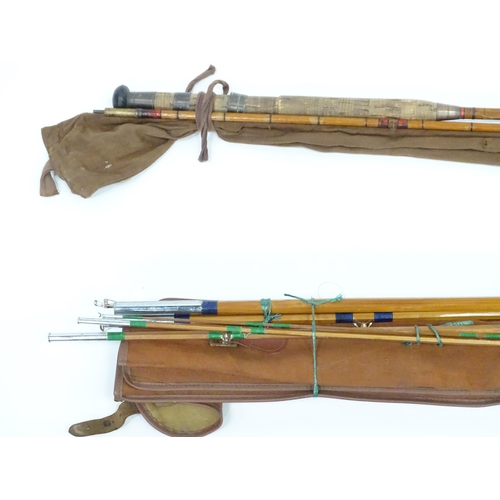 A quantity of vintage fishing rods, comprising: a greenheart 3-piece 15 1/2  salmon rod by J. Enright