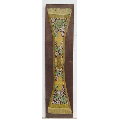 30 - A framed maniple style textile with floral and wheat detail. Approx. 34 1/4