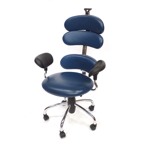 836 - An Italian blue swivel office chair. Bearing label under 'Lamm Spa'.