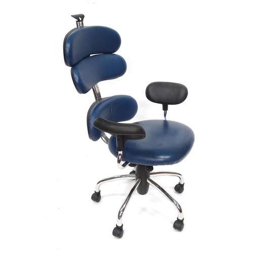 836 - An Italian blue swivel office chair. Bearing label under 'Lamm Spa'.