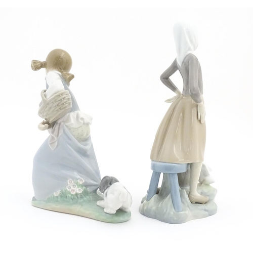 95 - Two Lladro figures comprising Girl with Milk Pail, no. 4682, and Naughty Dog, 4982. Marked under. La... 