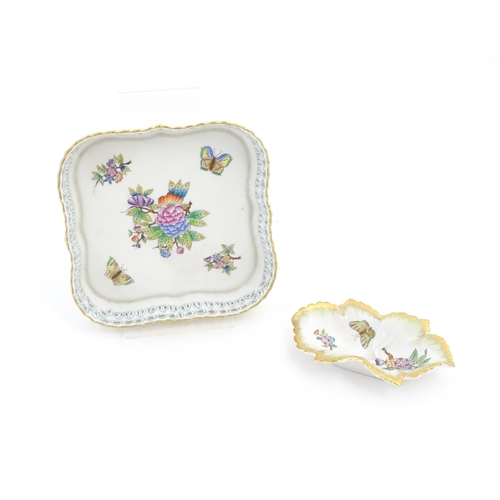 101 - Two items of Herend porcelain decorated in the Queen Victoria pattern comprising a dish of squared f... 