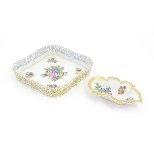 101 - Two items of Herend porcelain decorated in the Queen Victoria pattern comprising a dish of squared f... 