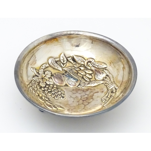 278 - A .925 silver pin dish with embossed fruit decoration. Stamped Hazorfim.  Approx. 4 1/4