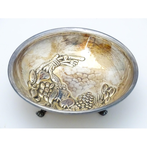 278 - A .925 silver pin dish with embossed fruit decoration. Stamped Hazorfim.  Approx. 4 1/4