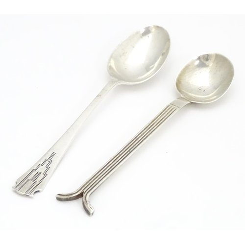 290 - Two Art Deco silver spoons one with engraved geometric decoration to handle , hallmarked Sheffield 1... 