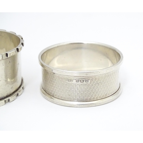 297 - Three various Art Deco silver napkin rings to include one hallmarked Birmingham 1922 maker henry Mat... 